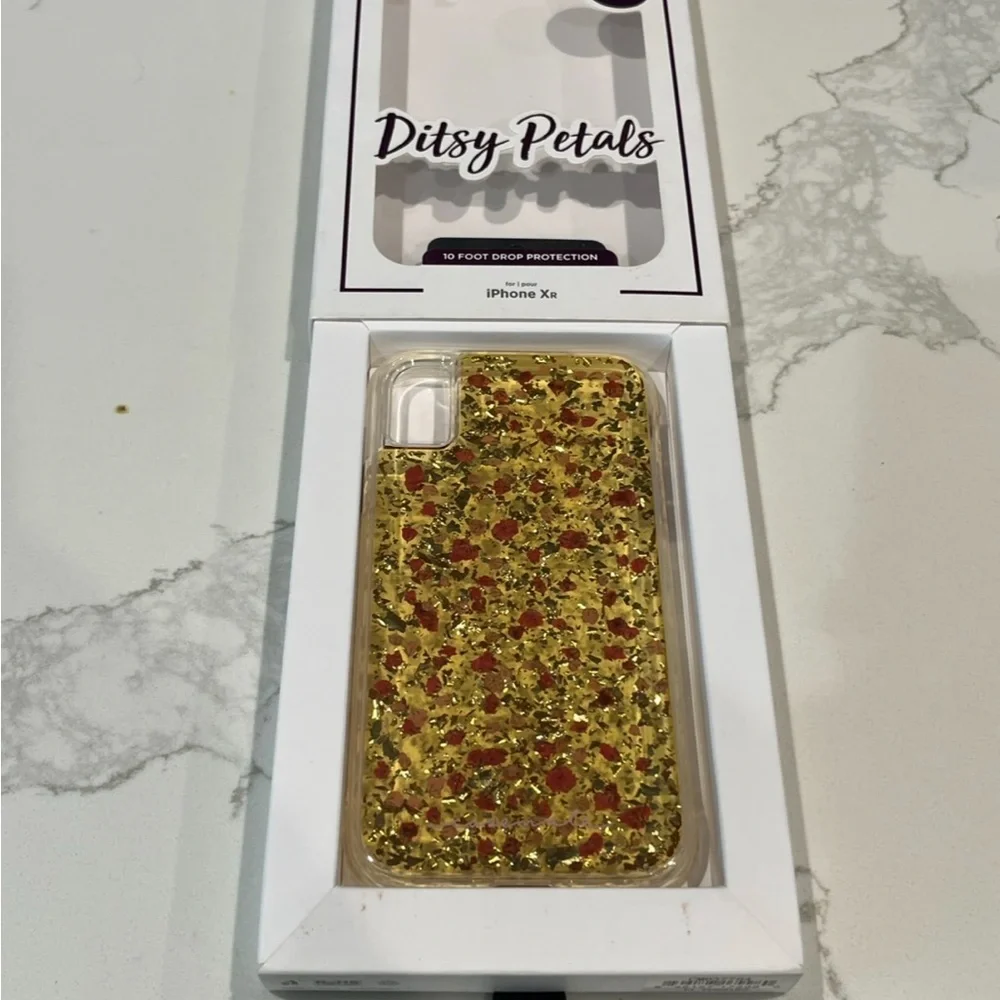 Phone case case-mate Ditsy Petals Floral iPhone XR Case - Gold with Red Accents